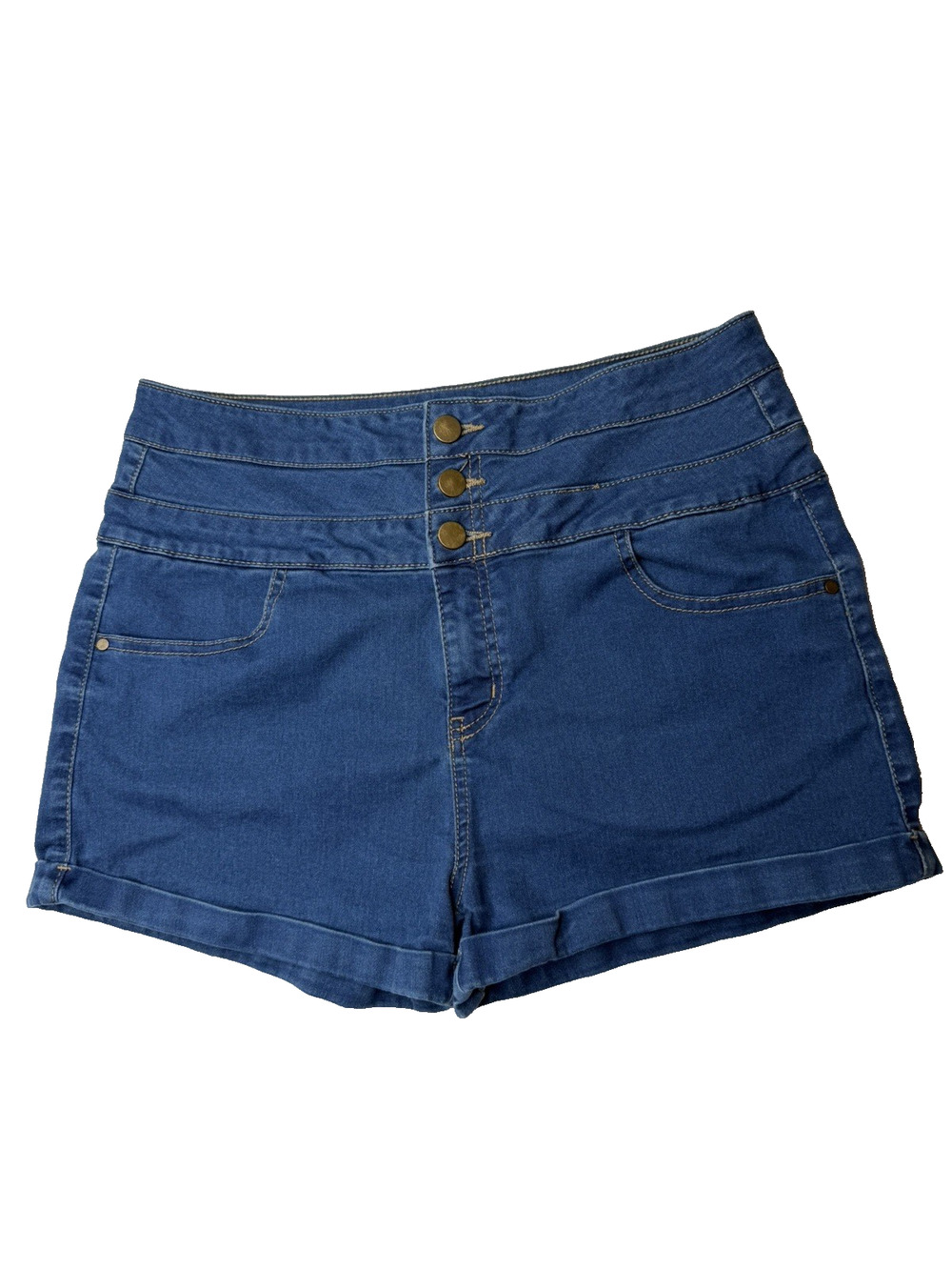 Tinseltown Women’s Denim Short Shorts Size 13 High Rise Blue Medium Wash 1” Cuff